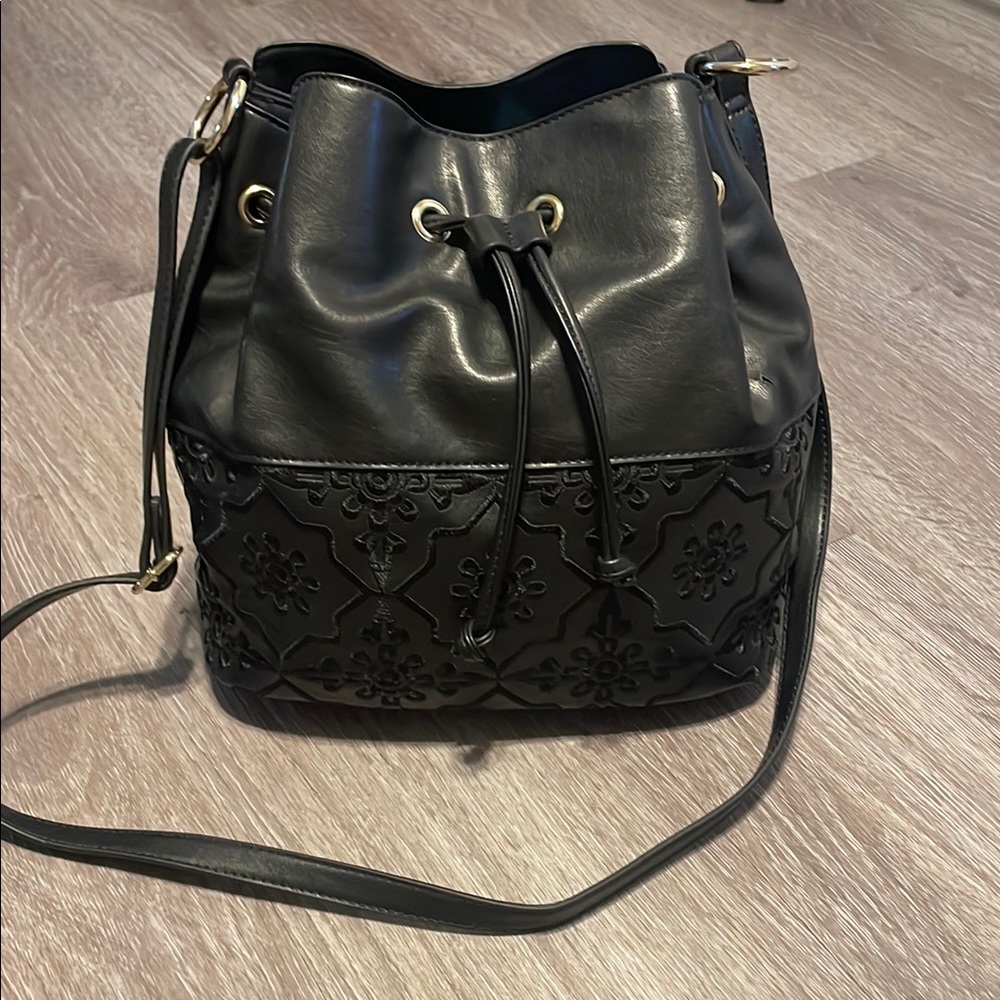 INC International Concepts Black Leather Shoulder Bag